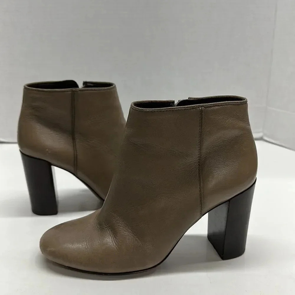Tory Burch Bowie Ankle Boots High Heeled Booties Leather Taupe Brown Size 6.5